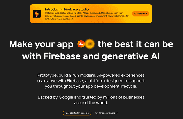Screenshot of the Firebase website