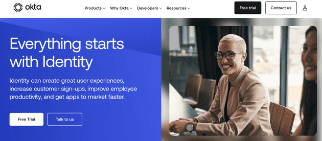 Okta homepage screenshot