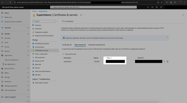 Entra ID secret key