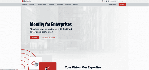 Ping Identity's landing page