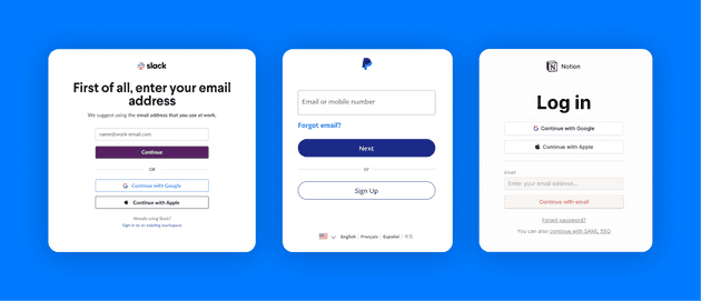 Passwordless Login screens