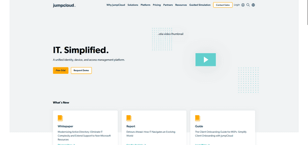 JumpCloud's landing page