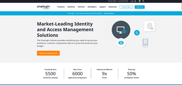 OneLogin's landing page