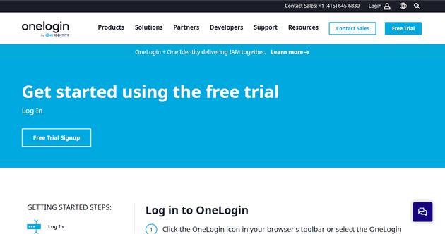 OneLogin homepage